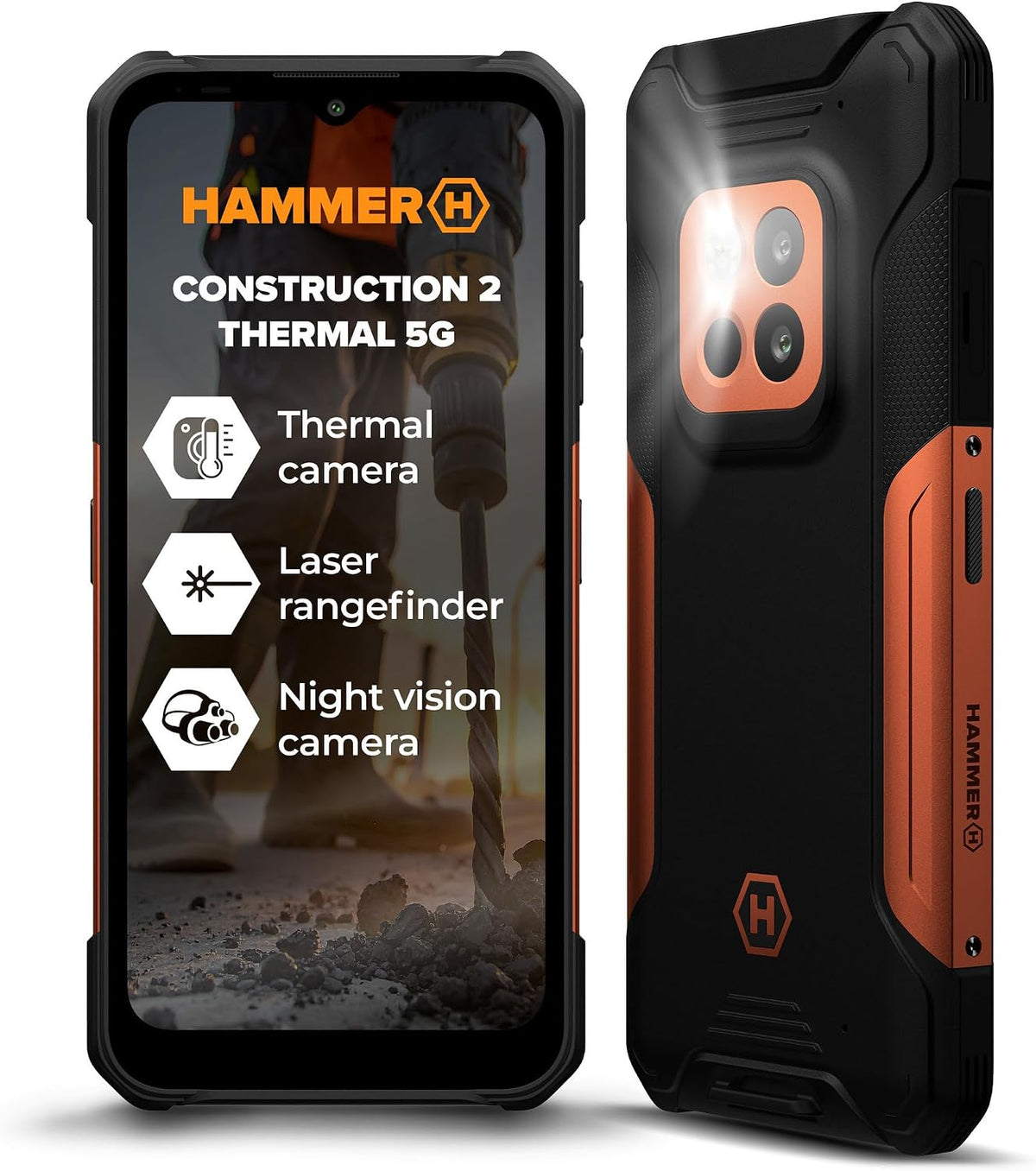 HAMMER Construction 2 Thermal 5G 8 + 8GB/256GB Rugged Smartphone, 6500mAh Battery, 108MP Thermal Camera, 6.58" 120Hz Display