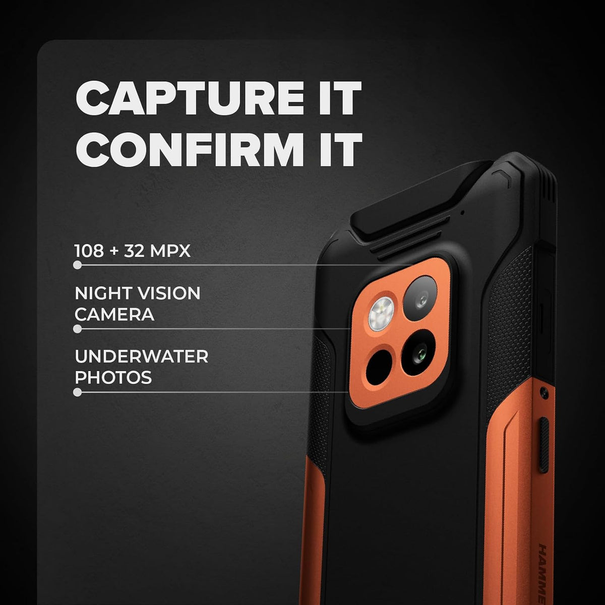 HAMMER Construction 2 Thermal 5G 8 + 8GB/256GB Rugged Smartphone, 6500mAh Battery, 108MP Thermal Camera, 6.58" 120Hz Display