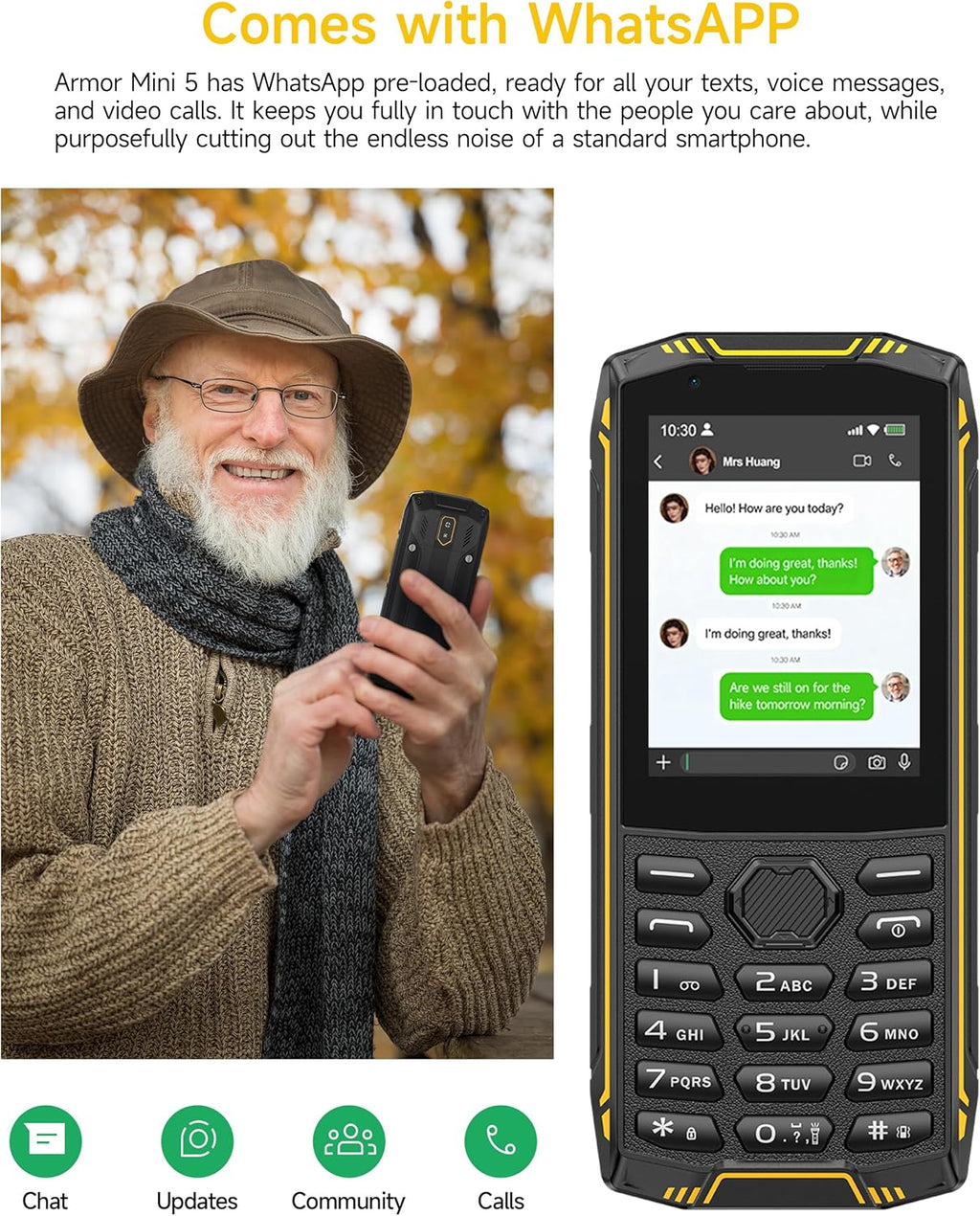 Ulefone Armor Mini 5 Rugged Feature Phone with WhatsApp,2.8'' Touch Screen